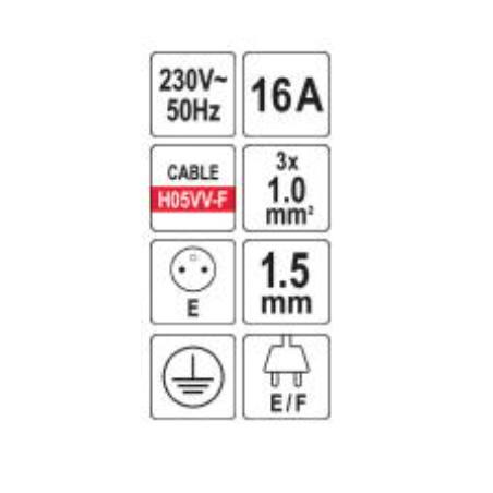 VOREL Prelungitor electric cu impamantare, 3 prize, 1.5m, Alb, Plastic