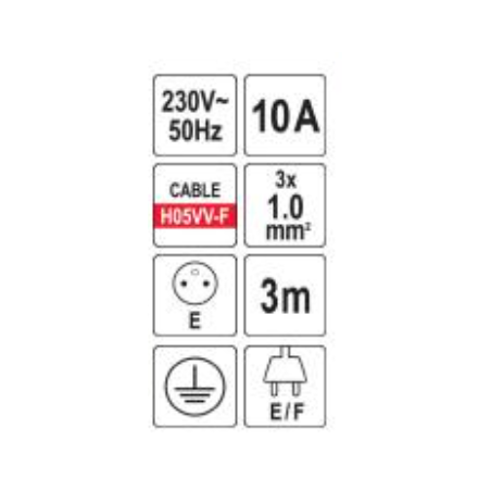 VOREL Prelungitor electric cu impamantare, 3 prize, 3 m, Alb, Plastic