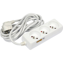 VOREL Prelungitor electric cu impamantare, 3 prize, 3 m, Alb, Plastic