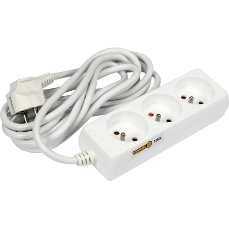 VOREL Prelungitor electric cu impamantare, 3 prize, 3 m, Alb, Plastic