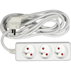 VOREL Prelungitor electric cu impamantare, 3 prize, 3 m, Alb, Plastic