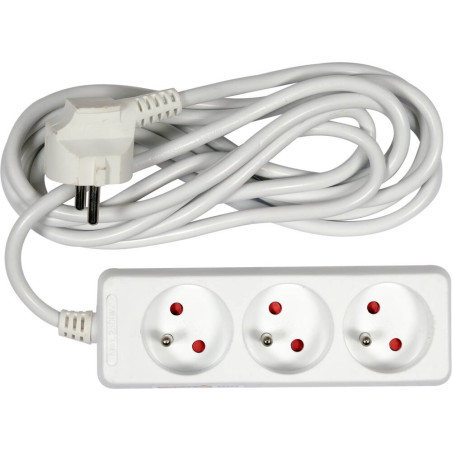 VOREL Prelungitor electric cu impamantare, 3 prize, 3 m, Alb, Plastic