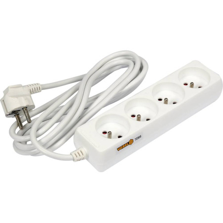 VOREL Prelungitor electric cu impamantare, 4 prize, 3 m, Alb, Plastic