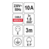 VOREL Prelungitor electric cu impamantare, 4 prize, 3 m, Alb, Plastic