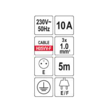 VOREL Prelungitor electric cu impamantare, 3 prize, 5 m, Alb, Plastic