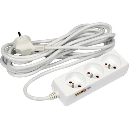 VOREL Prelungitor electric cu impamantare, 3 prize, 5 m, Alb, Plastic