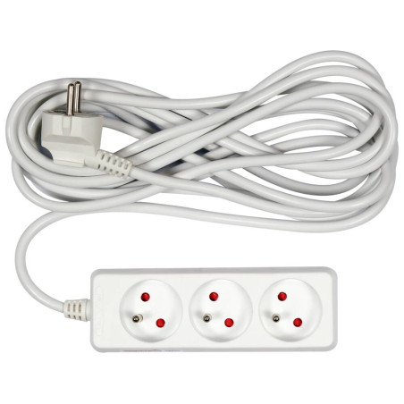 VOREL Prelungitor electric cu impamantare, 3 prize, 5 m, Alb, Plastic