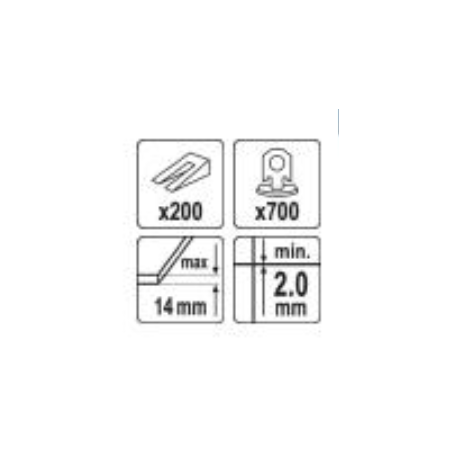 VOREL Set accesorii nivelare placi 2 mm, 700 cleme+200 pene+cleste