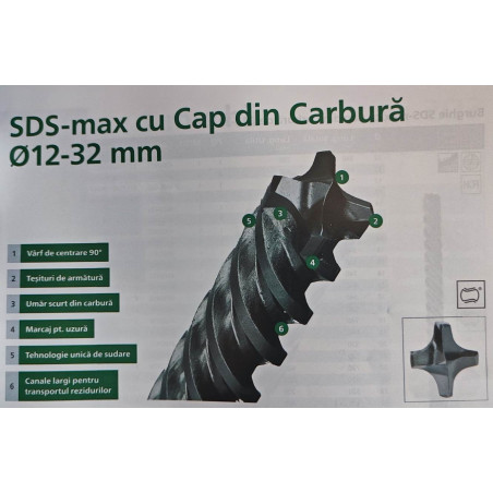 HIKOKI Burghiu beton SDS-max, cap din carbura, 4 muchii, 12x200x340mm
