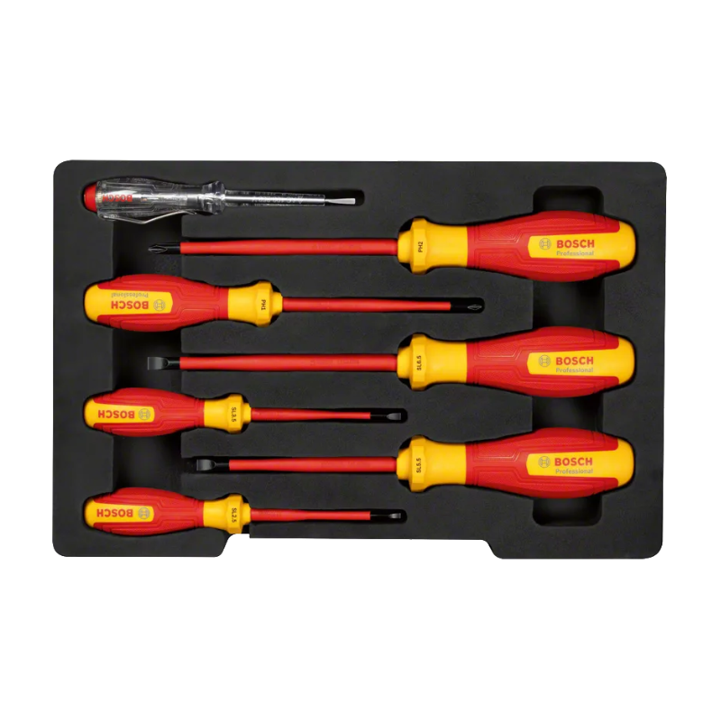 1600A02NF7 BOSCH Set 7 surubelnite izolate VDE 1000V, profil SL 2.5-6.5,PH1,PH2, tester tensiune SL3