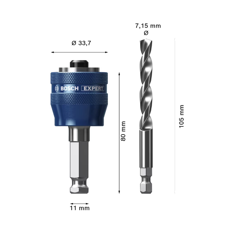 2608900527 BOSCH EXPERT Adaptor carota HEX11 cu burghiu centrare HSS-G, 7.15 x 105 mm
