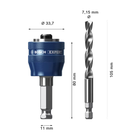 2608900527 BOSCH EXPERT Adaptor carota HEX11 cu burghiu centrare HSS-G, 7.15 x 105 mm