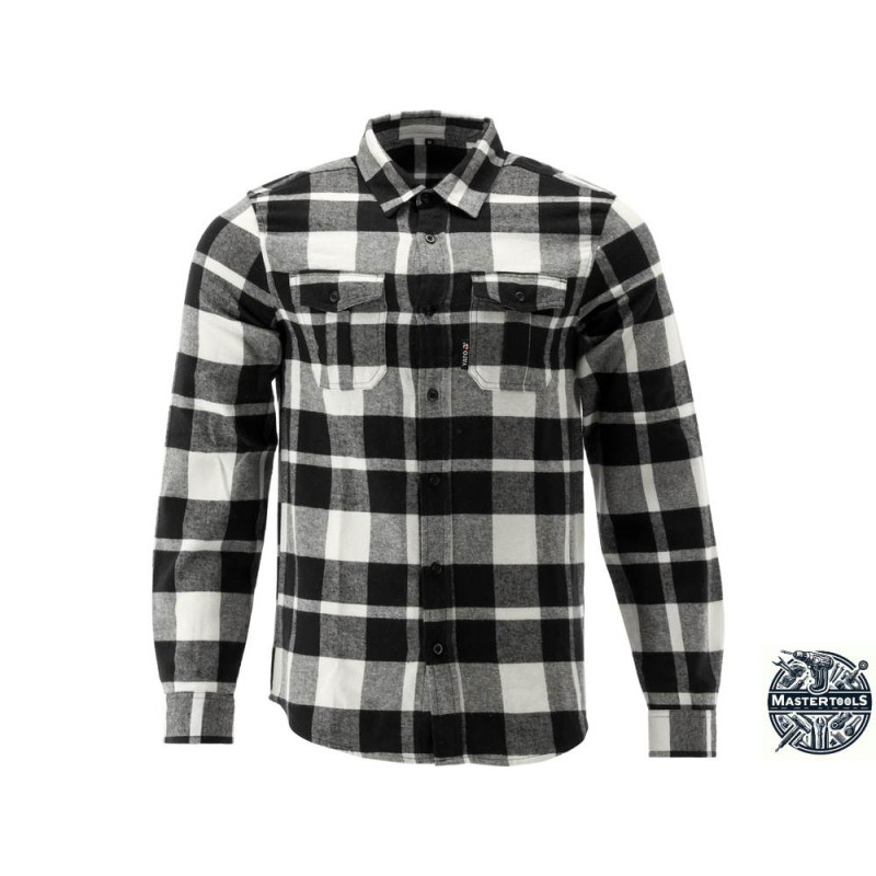 YATO Camasa in carouri din flanel, 100% bumbac, alb-negru, marimea M