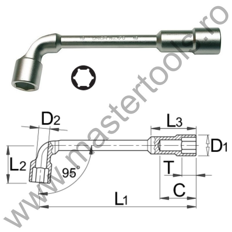 UNIOR Cheie tubulara pipa cu 6 laturi 176, 22 mm