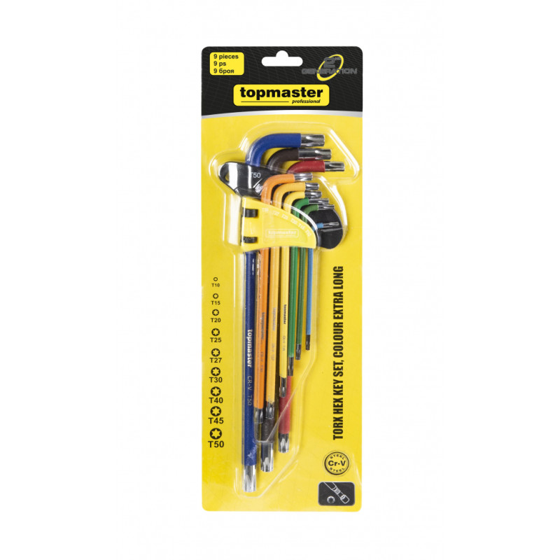 Top Master Pro Set 9 chei TORX T10-T50 extra lungi COLOR