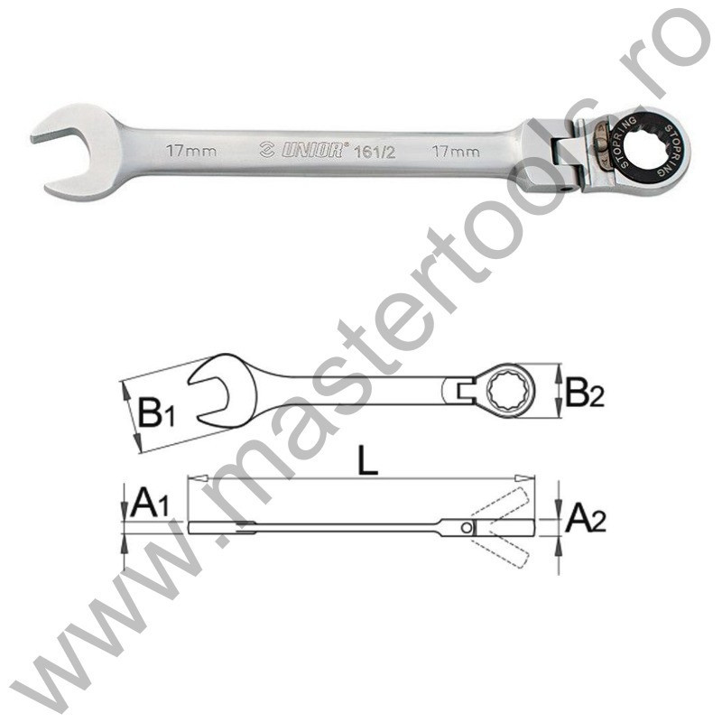 UNIOR Cheie combinata cu clichet articulata 161/2, 19 mm