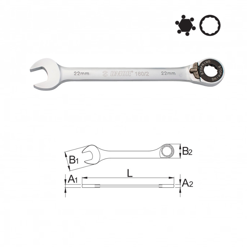 UNIOR Cheie combinata cu clichet 160/2, 14 mm