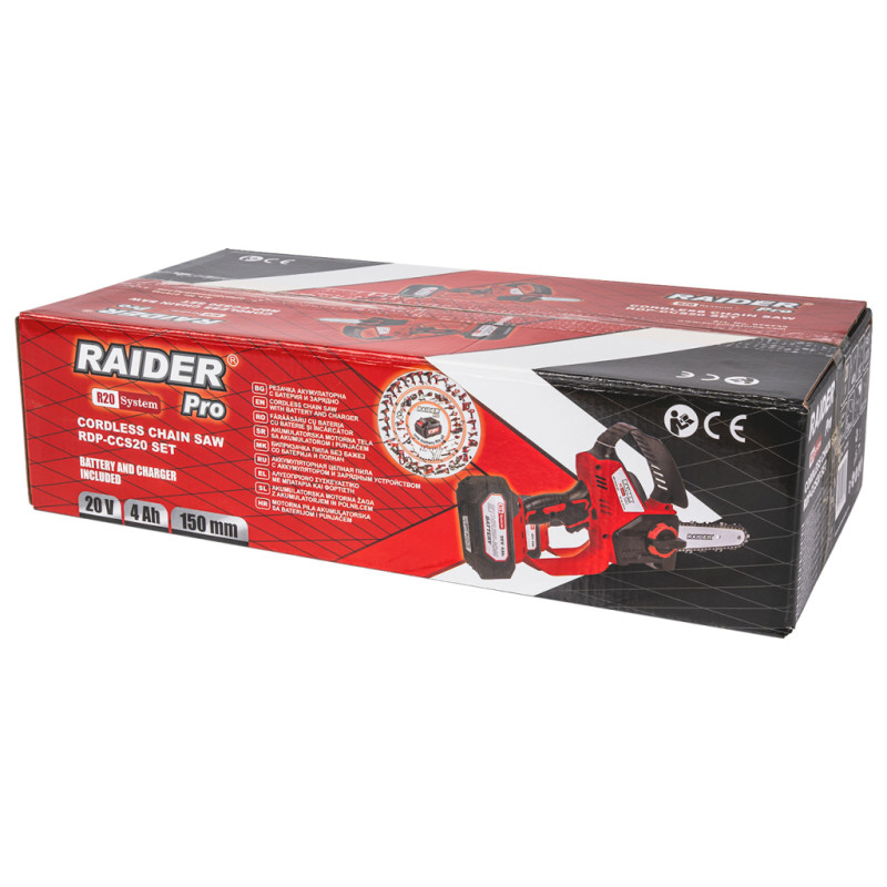 RAIDER Mini Fierastrau cu lant cu Li-Ion 20V 4Ah, pas lant 1/4, 150mm