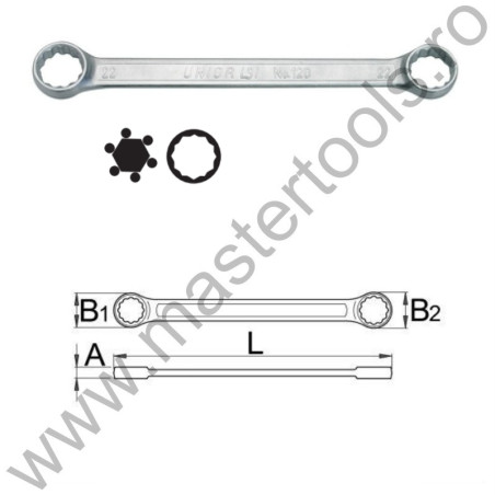 UNIOR Cheie inelara dubla dreapta cu capete drepte 182/2A, 12 x 13 mm