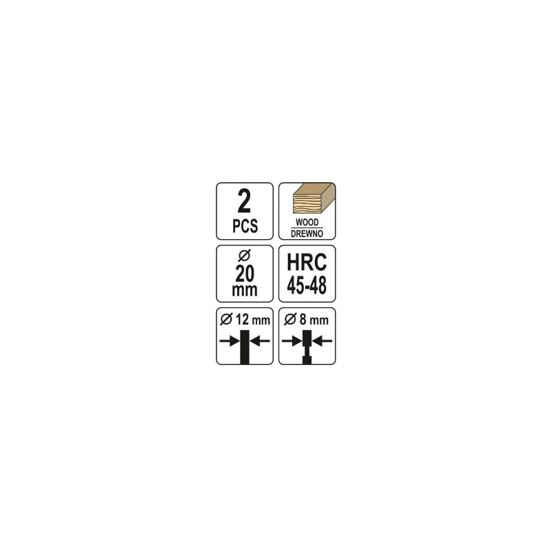 YATO Set freze pentru cepuri lemn, diametru 20 mm, 2 buc