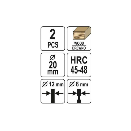 YATO Set freze pentru cepuri lemn, diametru 20 mm, 2 buc