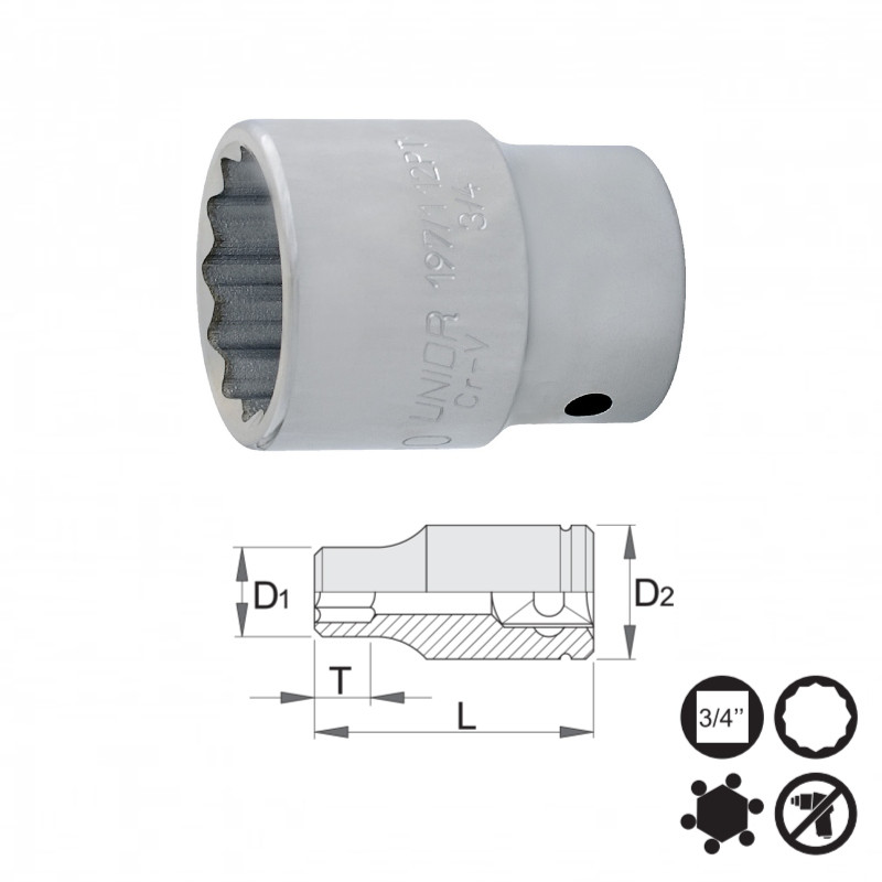 UNIOR Cap cheie tubulara 3/4 cu 12 laturi, 38  mm
