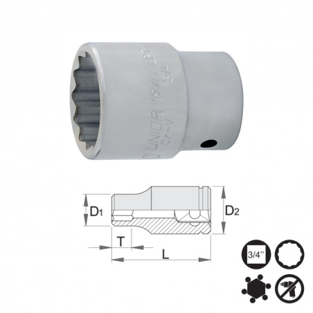 UNIOR Cap cheie tubulara 3/4 cu 12 laturi, 50 mm