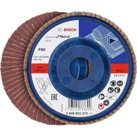 061599764R BOSCH Set 3 discuri de slefuire evantai X431 pentru metal, executie dreapta, 115x22.2 mm, granulatie 40, 60, 80