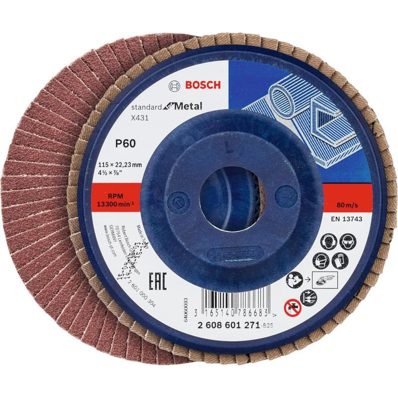 061599764R BOSCH Set 3 discuri de slefuire evantai X431 pentru metal, executie dreapta, 115x22.2 mm, granulatie 40, 60, 80
