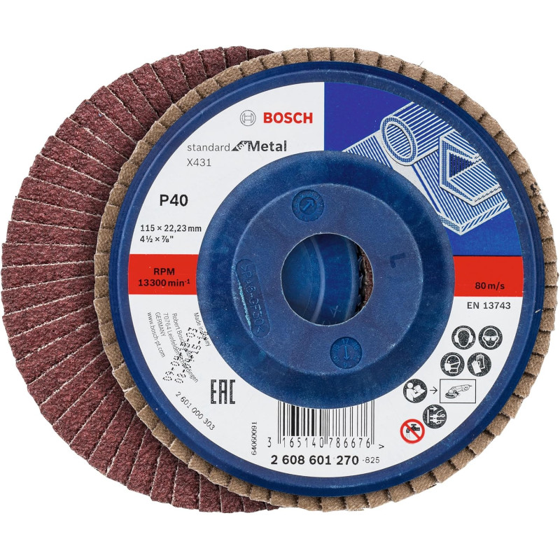 061599764R BOSCH Set 3 discuri de slefuire evantai X431 pentru metal, executie dreapta, 115x22.2 mm, granulatie 40, 60, 80