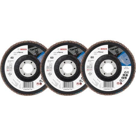 061599764T BOSCH Set 3 discuri de slefuire evantai metal 115mm,granulatie40,60,80