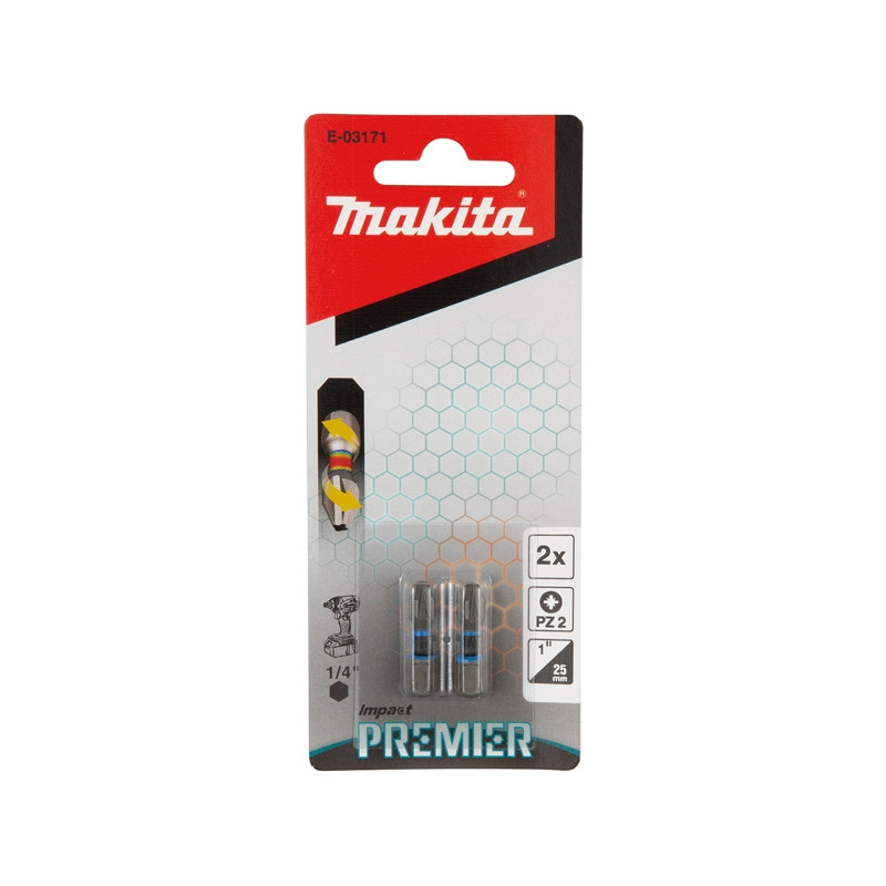 MAKITA Set 2 biti Impact Premier PZ2 25mm, prindere hexagon 1/4"