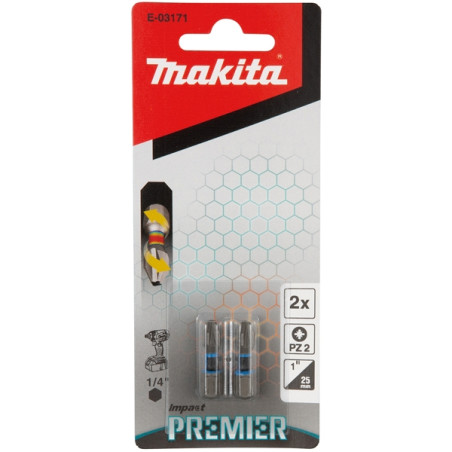 MAKITA Set 2 biti Impact Premier PZ2 25mm, prindere hexagon 1/4"