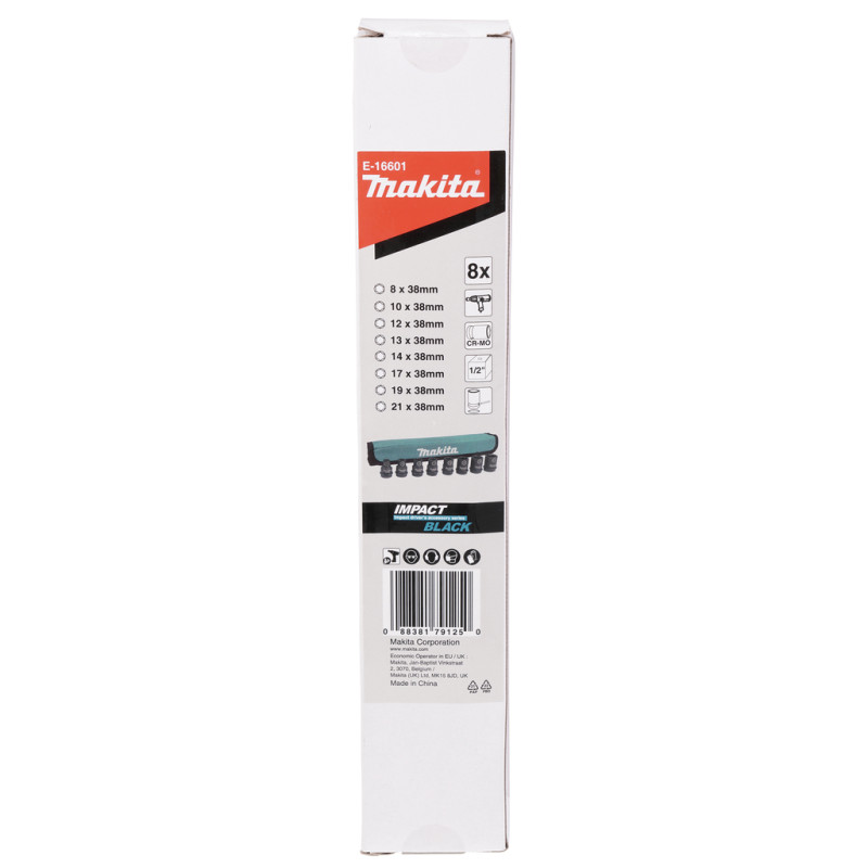 MAKITA Set 8 chei tubulare hex. de impact 8-21 mm,1/2", lungime 38 mm