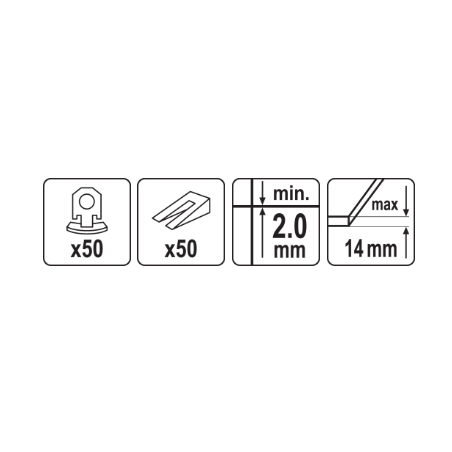 VOREL Sistem pentru nivelarea placilor de 2mm 50 cleme + 50 pene