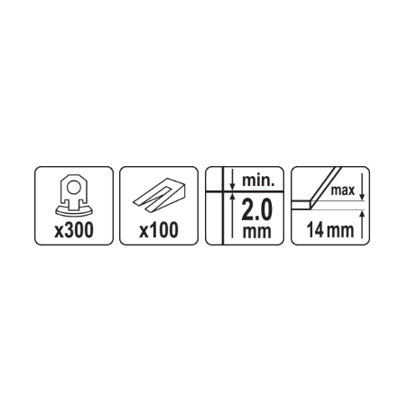 VOREL Sistem pentru nivelarea placilor de 2mm 300 cleme + 100 pene