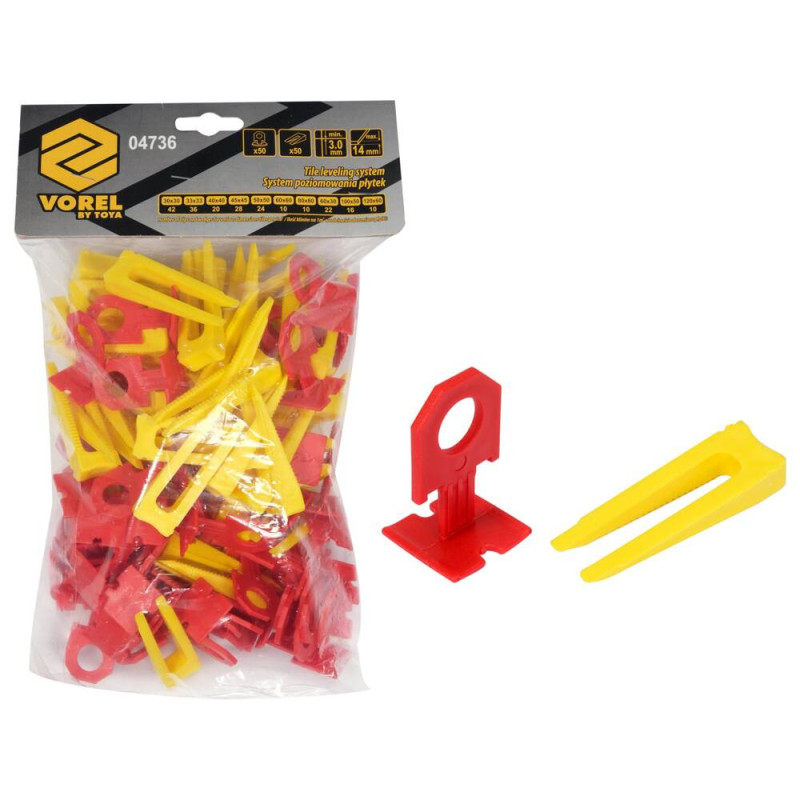 VOREL Sistem pentru nivelarea placilor de 3mm 50 cleme + 50 pene