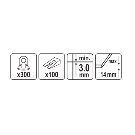 VOREL Sistem pentru nivelarea placilor de 3mm 300 cleme + 100 pene