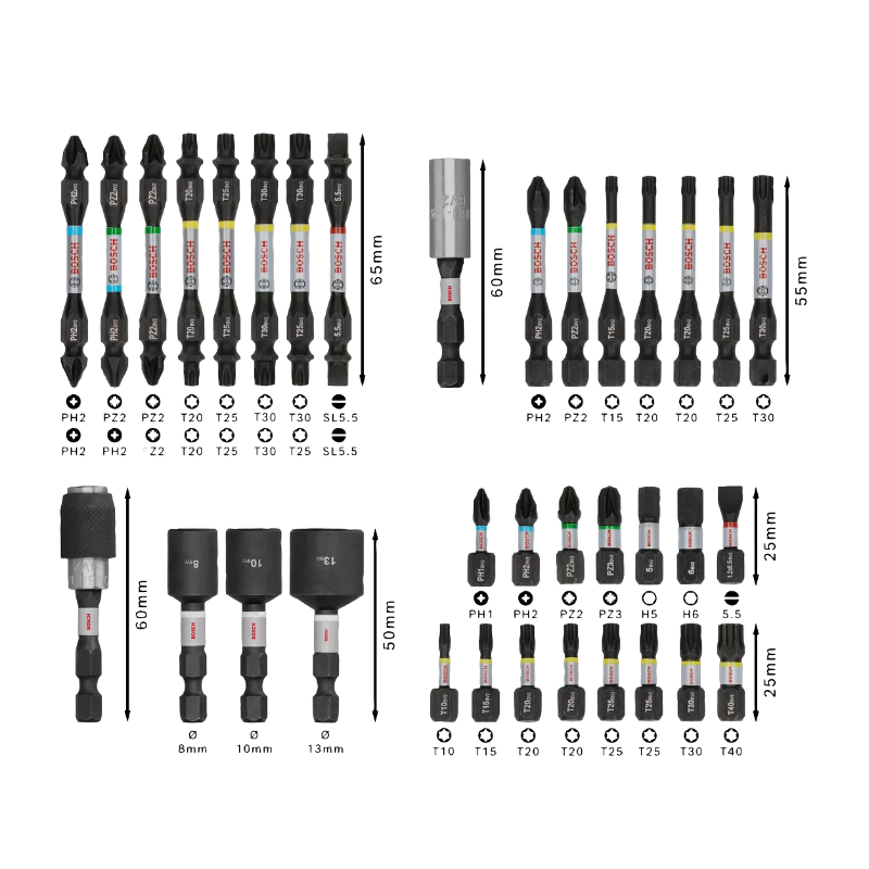 2608521U77 BOSCH Set de 35 biti si accesorii pentru insurubare PRO Impact hex. 1/4"