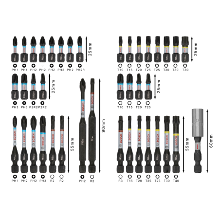2608521U79 BOSCH Set de 44 biti si accesorii pentru insurubare PRO Impact hex. 1/4"