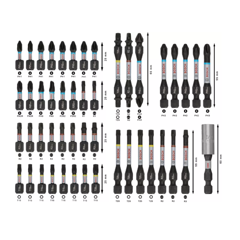 2608521U88 BOSCH Set de 48 biti si accesorii pentru insurubare PRO Impact hex. 1/4"