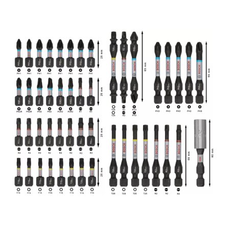 2608521U88 BOSCH Set de 48 biti si accesorii pentru insurubare PRO Impact hex. 1/4"