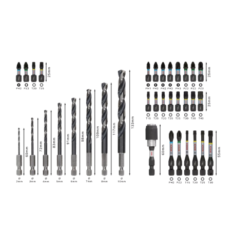 2608521U80 BOSCH Set mixt de 35 de accesorii pentru insurubare si gaurire in metal PRO Impact, prindere hexagon 1/4"