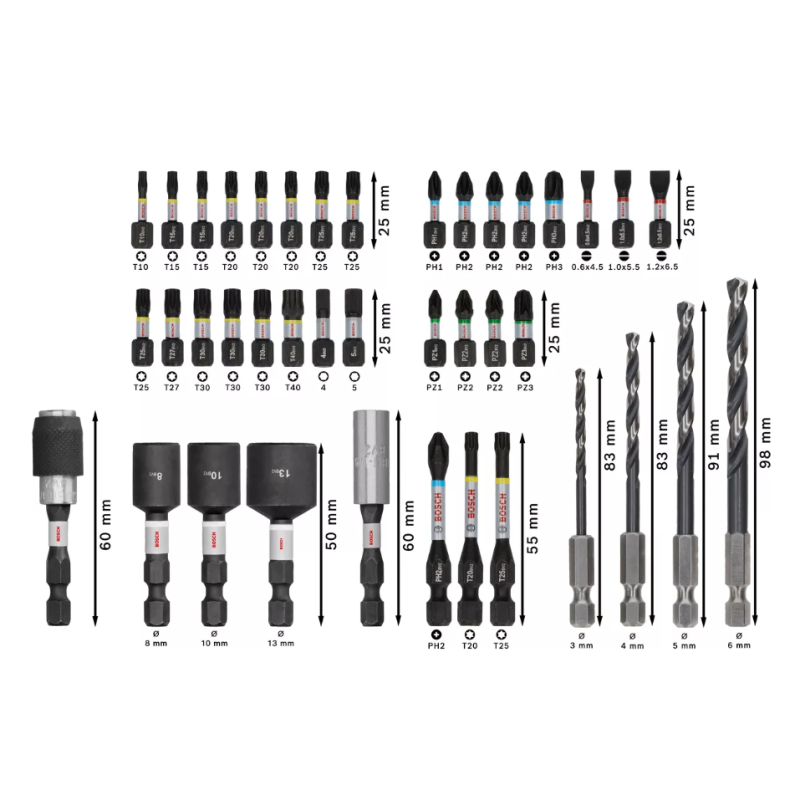 2608521U86 BOSCH Set  40 de accesorii pentru insurubare si gaurire in metal PRO Impact, hex. 1/4"