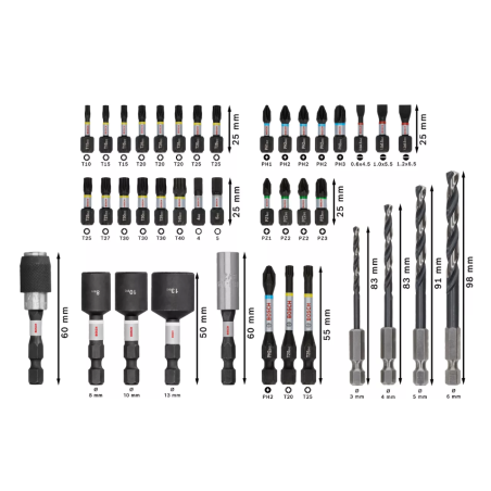 2608521U86 BOSCH Set  40 de accesorii pentru insurubare si gaurire in metal PRO Impact, hex. 1/4"