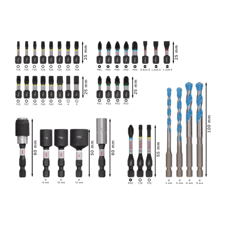 2608521U85 BOSCH Set 40 accesorii insurubare/gaurire Multi Construction PRO Impact, hex.1/4"