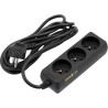VOREL Prelungitor cu impamantare, 3 prize, 5 m, negru