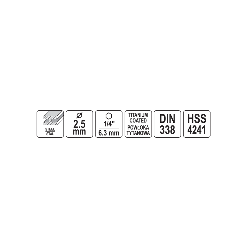 YATO Burghiu metal cu prindere hexagonala 1/4" HSS-TIN, diametru 2.5mm