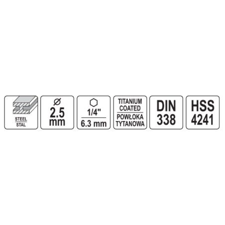 YATO Burghiu metal cu prindere hexagonala 1/4" HSS-TIN, diametru 2.5mm