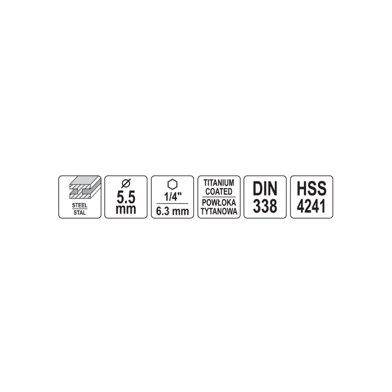 YATO Burghiu metal cu prindere hexagonala 1/4" HSS-TIN, diametru 5.5 mm